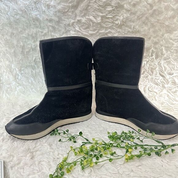 Tory Burch Black Suede Shearling Lined Mid Calf Snow Winter Boots‎ size 6.5 - Picture 5 of 12